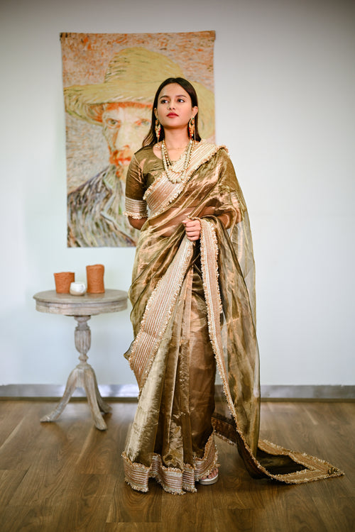 Gold tissue silk handwoven sari