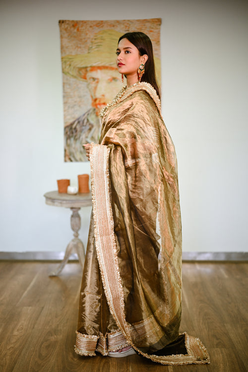 Gold tissue silk handwoven sari