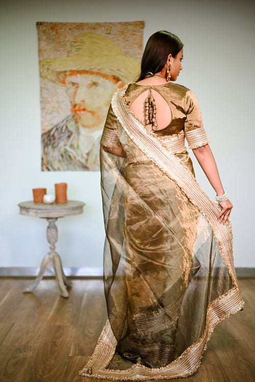 Gold tissue silk handwoven sari