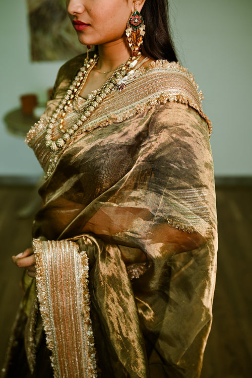 Gold tissue silk handwoven sari