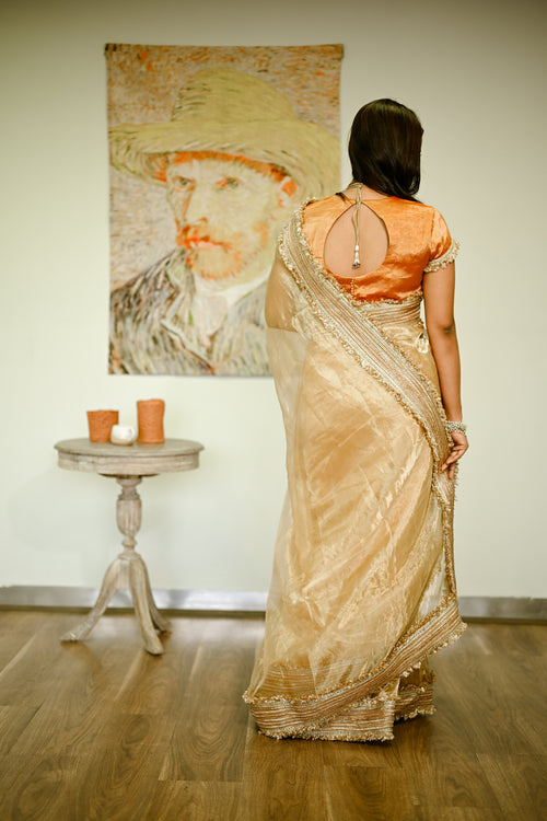 Gold tissue fuljhari sari with heavy border