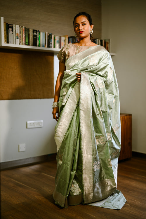 Powder blue banarasi silk  sari