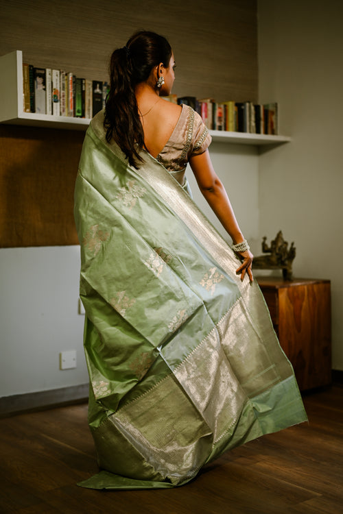 Powder blue banarasi silk  sari