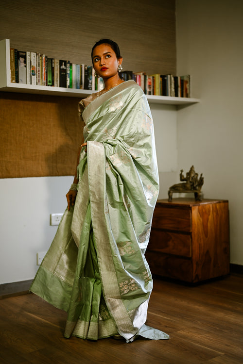 Powder blue banarasi silk  sari