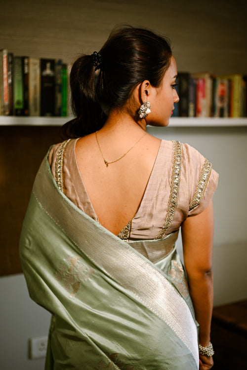 Powder blue banarasi silk  sari