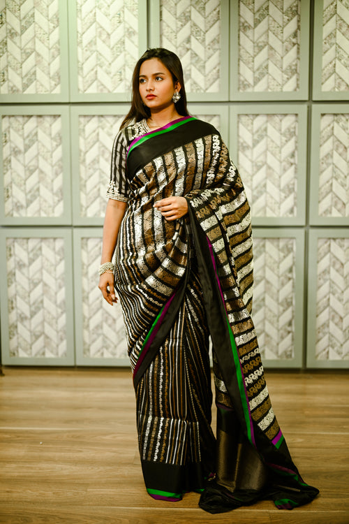 Black silk Banarasi sari