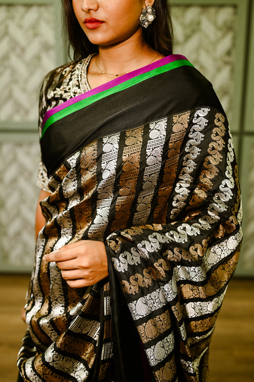 Black silk Banarasi sari