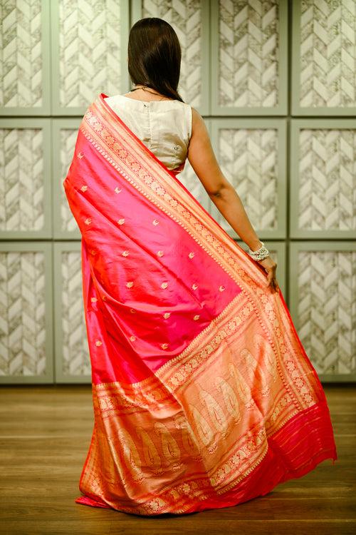 Pink Banarasi silk sari with zari work