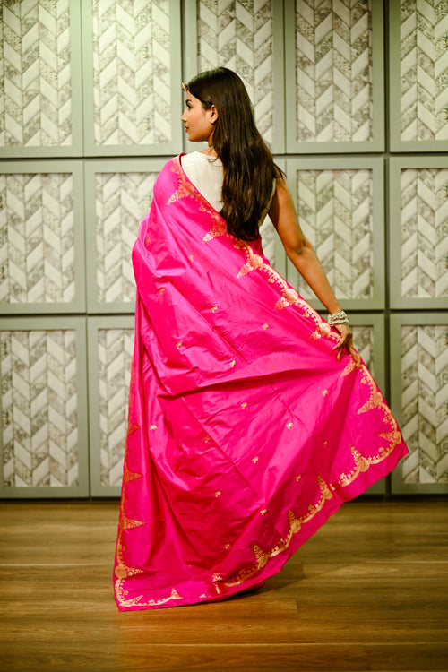 Fuschia pink banarasi silk sari