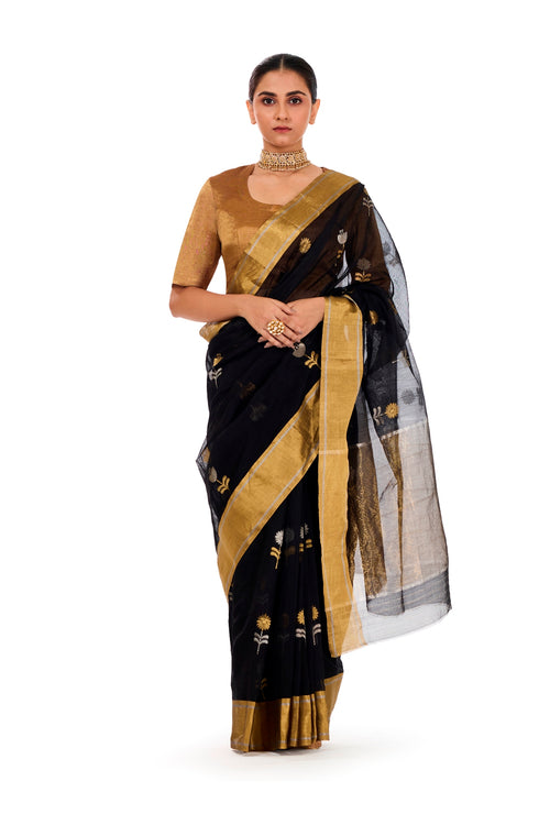 Black Chanderi Sari (cotton/silk)
