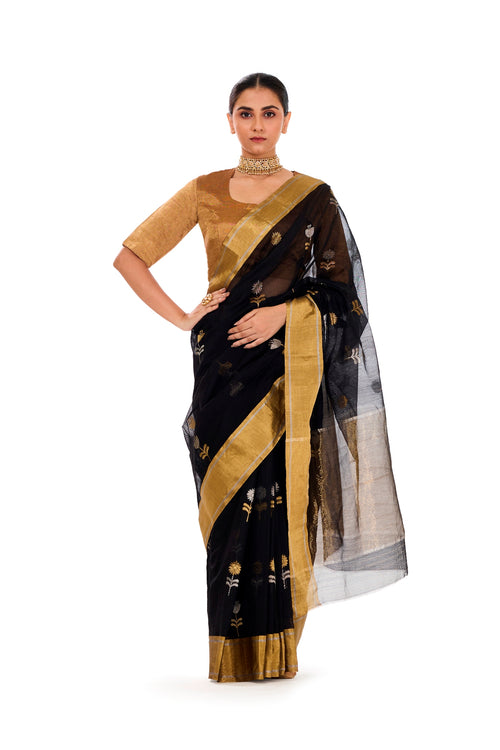 Black Chanderi Sari (cotton/silk)