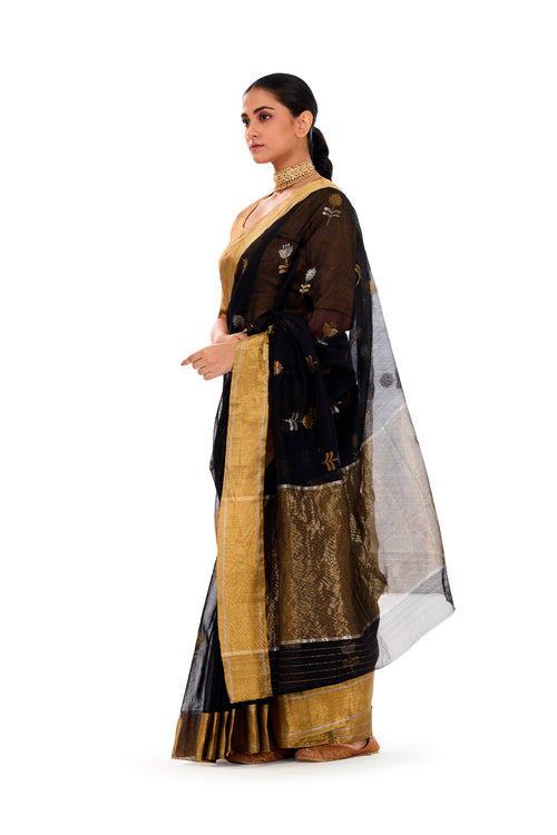 Black Chanderi Sari (cotton/silk)
