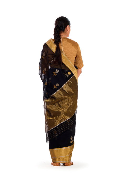 Black Chanderi Sari (cotton/silk)