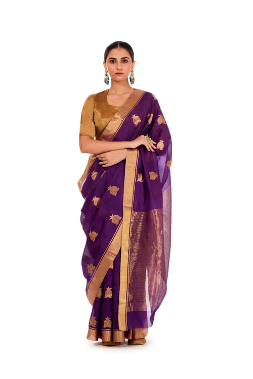 Wine color silk sari with anaar motif