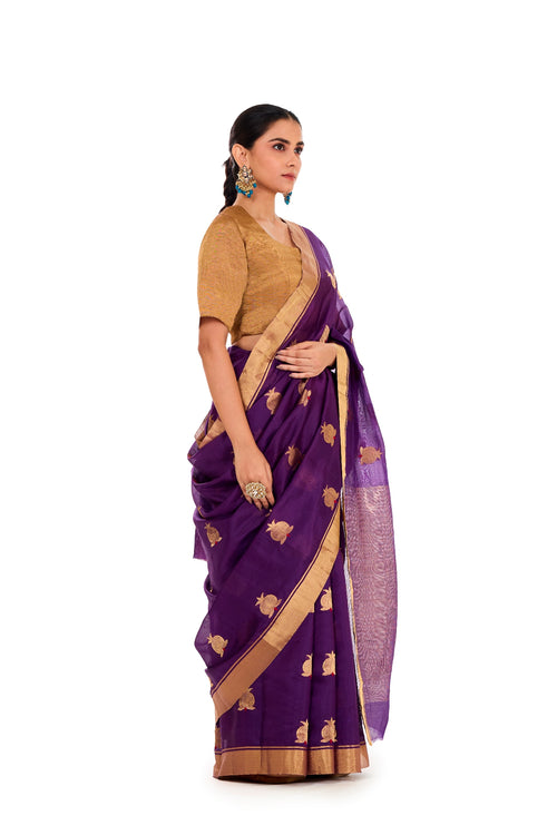 Wine color silk sari with anaar motif