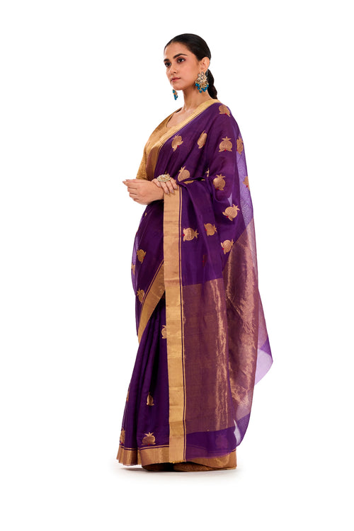 Wine color silk sari with anaar motif