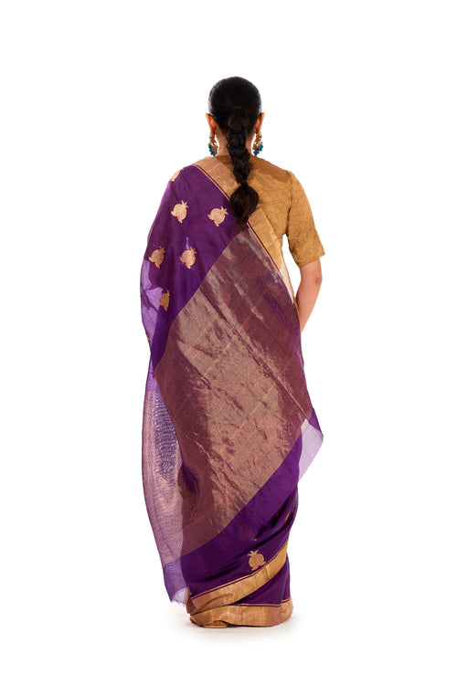 Wine color silk sari with anaar motif