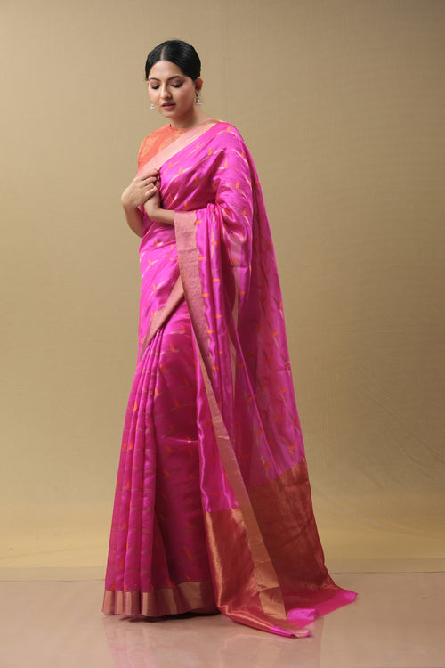 ROOHI rani pink and orange silk sari
