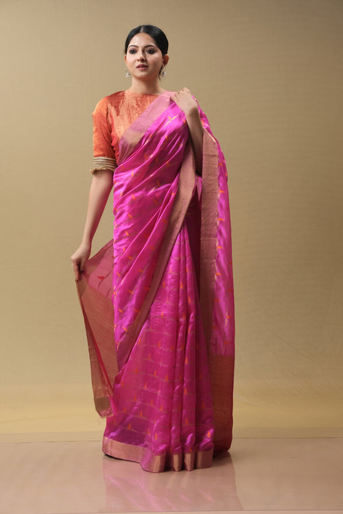 ROOHI rani pink and orange silk sari