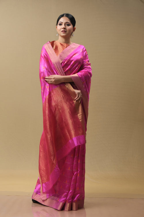 ROOHI rani pink and orange silk sari