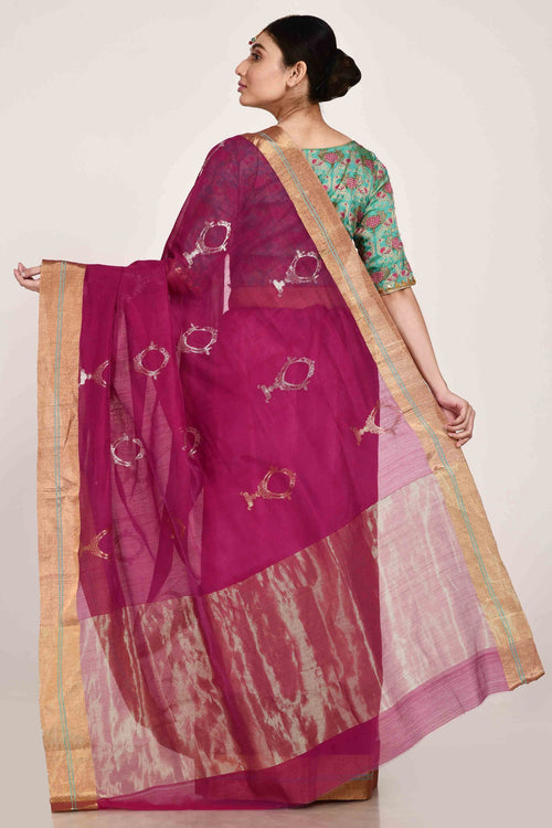 Wine coloured aina handloom cotton silk saree