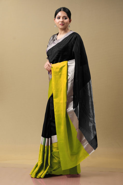 Sari_Ki_Almari- Black with green mashru border sari