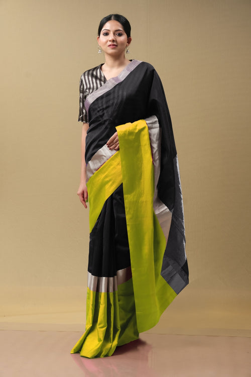 Sari_Ki_Almari- Black with green mashru border sari3
