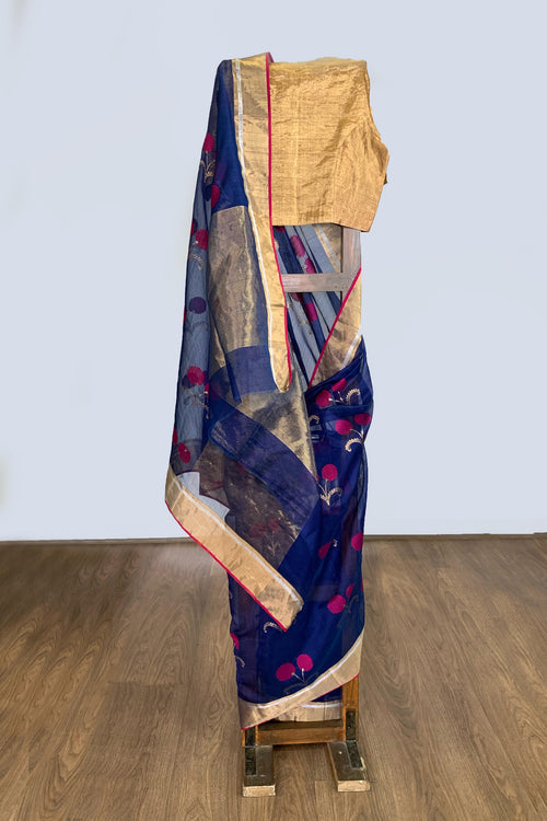 Blue sari with cherry motif