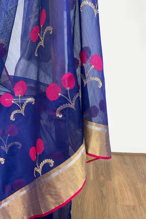Blue sari with cherry motif