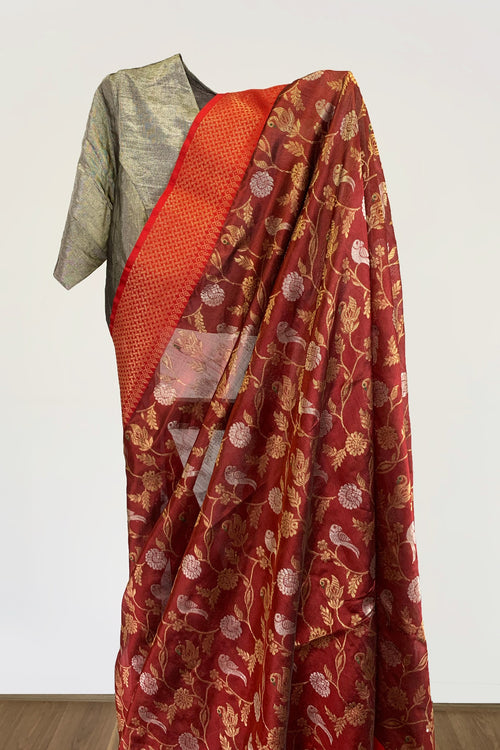 Red silk sari
