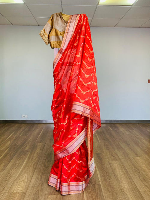 Red handwoven Silk Sari