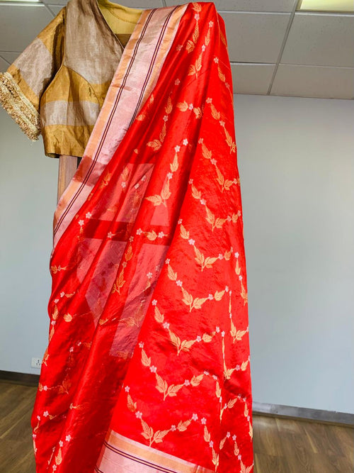 Red handwoven Silk Sari