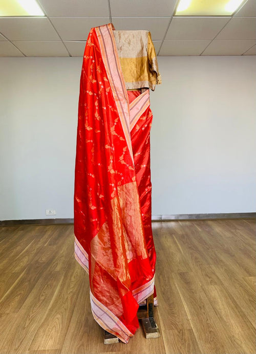 Red handwoven Silk Sari