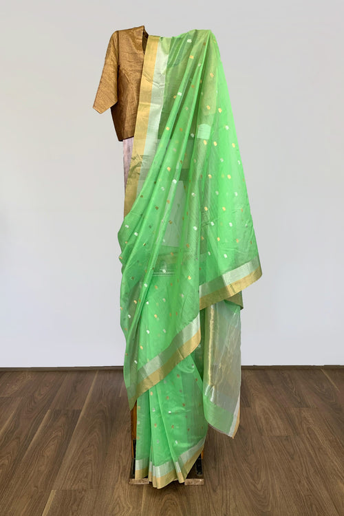 Green Cotton Silk Sari