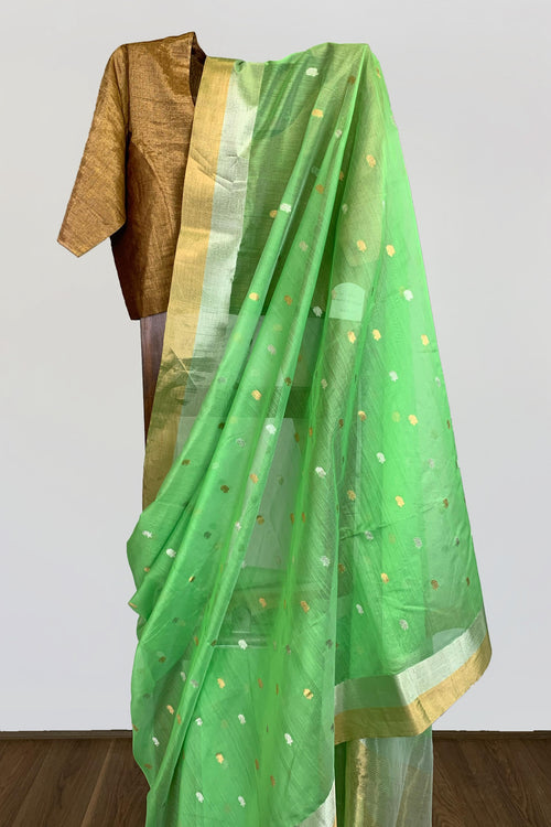 Green Cotton Silk Sari