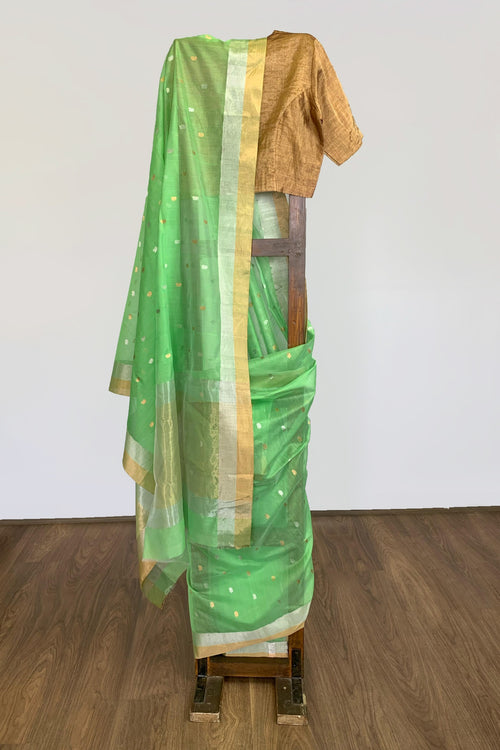 Green Cotton Silk Sari