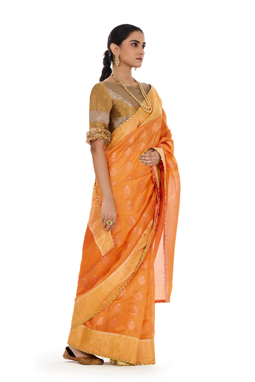 Orange silk sari