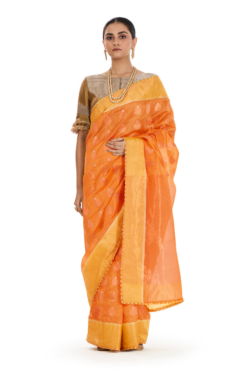 Orange silk sari