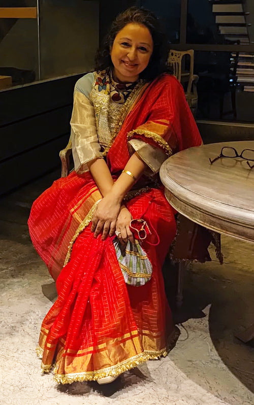 Red Fuljhari sari