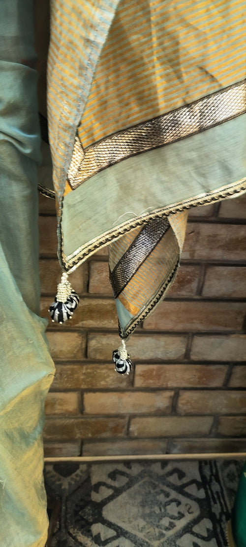 Green and black tissue saree
