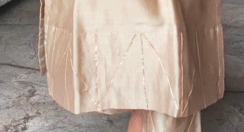 Beige chanderi kurta set with pink yoke