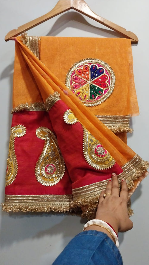 Truly festive saree in Orange and red