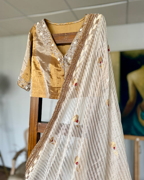 Gold and silver embroidery tissue blouse