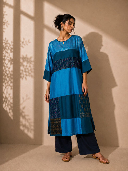 Teal Ikat kurta set