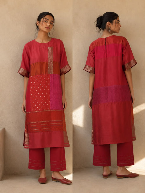Pink and burnt orange kurta set