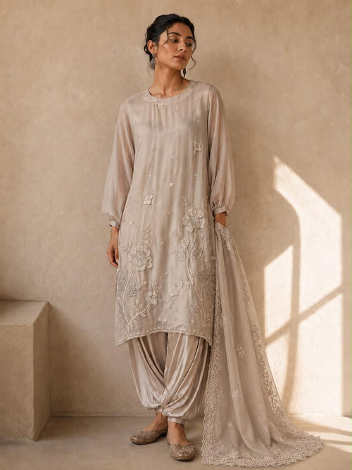 Soft organza beads work kurta set