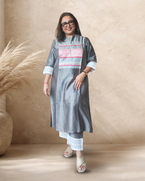 Grey Chanderi kurta set