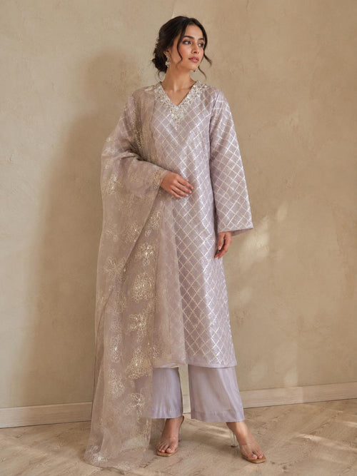 Lilac banarasi kurta set